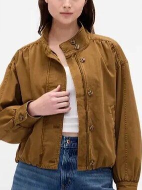 Gap Gap Twill Bubble Jacket Womens XXL Brown Bomber Jacket Oversized Zip Front